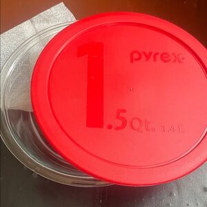 Pyrex Clear Glass Bowl with Bright Red Lid